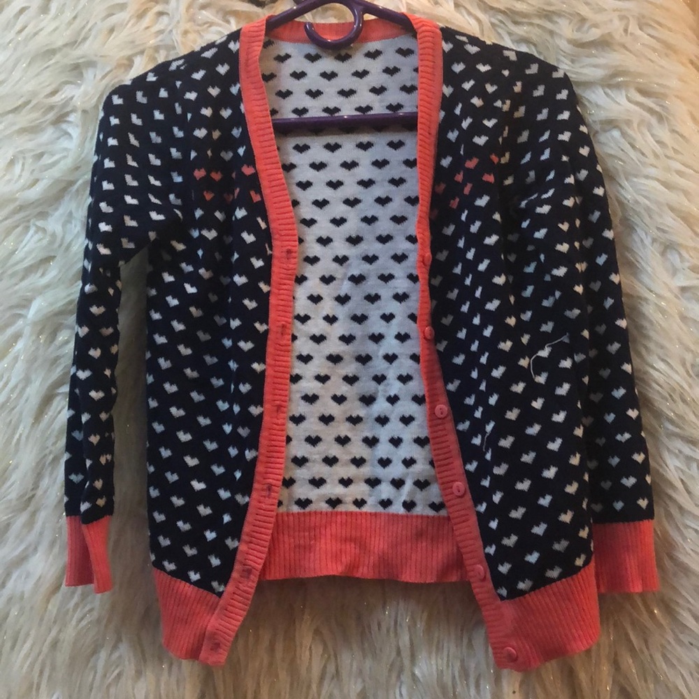 Navy Blue Cardigan with white hearts